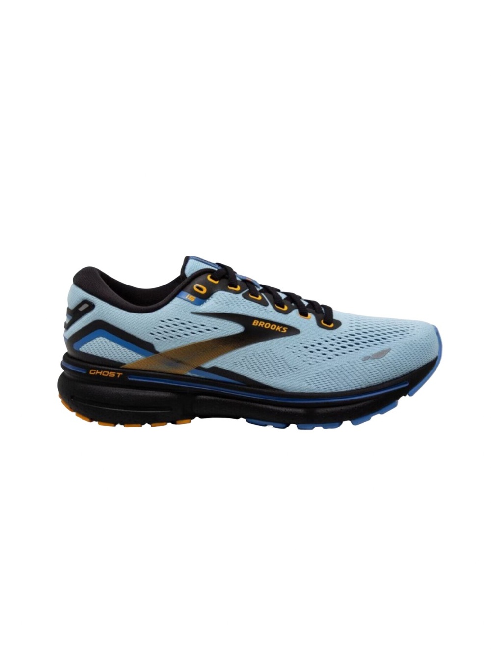 Brooks Womens Ghost 15 Running Shoe - Light Blue/Black Yellow Size 7 M